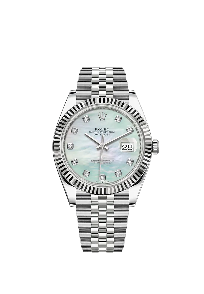 Datejust 41 41mm Jubilee Bracelet Oystersteel and White Gold with White Mother-Of-Pearl Diamond-Set Dial Fluted Bezel
