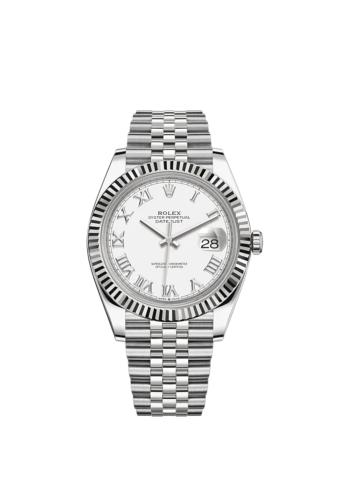 Datejust 41 41mm Jubilee Bracelet Oystersteel and White Gold with White Dial Fluted Bezel