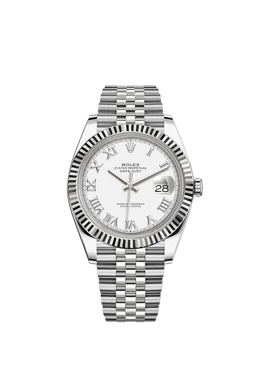 Datejust 41 41mm Jubilee Bracelet Oystersteel and White Gold with White Dial Fluted Bezel
