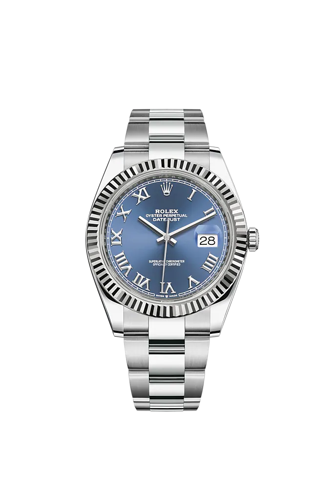 Datejust 41 41mm Oyster Bracelet Oystersteel and White Gold with Azzurro-Blue Dial Fluted Bezel