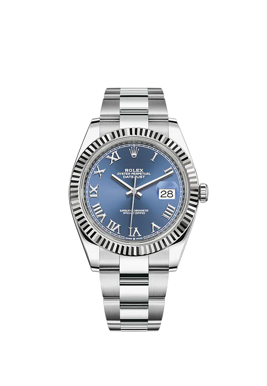 Datejust 41 41mm Oyster Bracelet Oystersteel and White Gold with Azzurro-Blue Dial Fluted Bezel