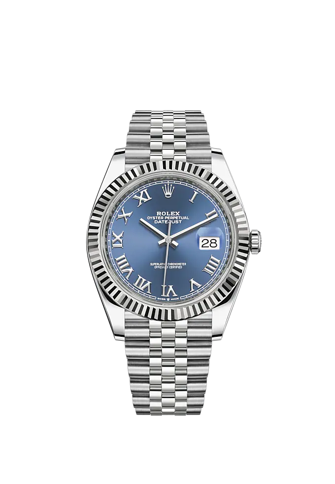 Datejust 41 41mm Jubilee Bracelet Oystersteel and White Gold with Azzurro-Blue Dial Fluted Bezel