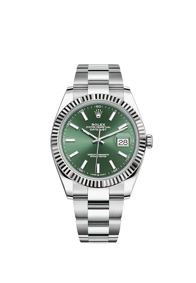Datejust 41 41mm Oyster Bracelet Oystersteel and White Gold with Mint Green Dial Fluted Bezel