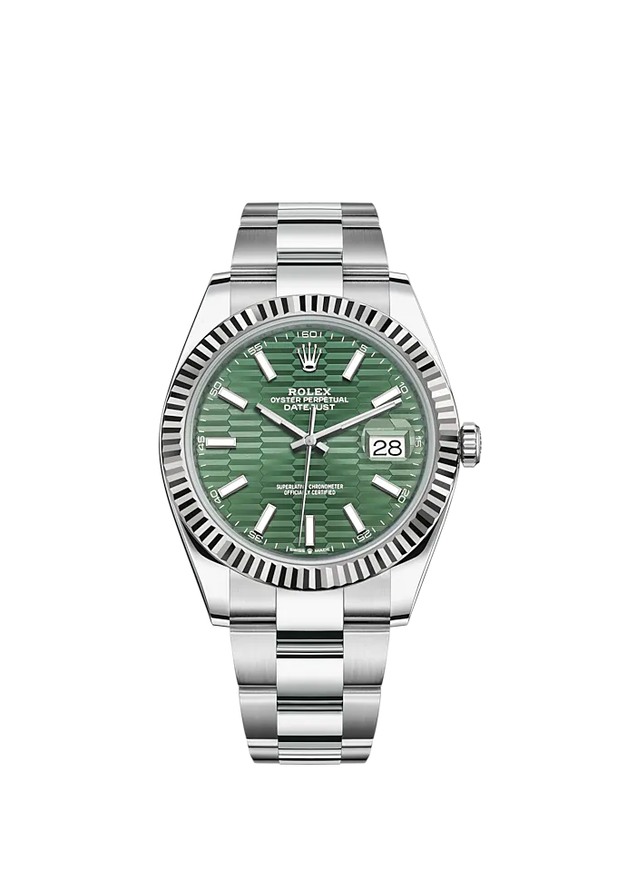 Datejust 41 41mm Oyster Bracelet Oystersteel and White Gold with Mint Green Fluted-Motif Dial Fluted Bezel