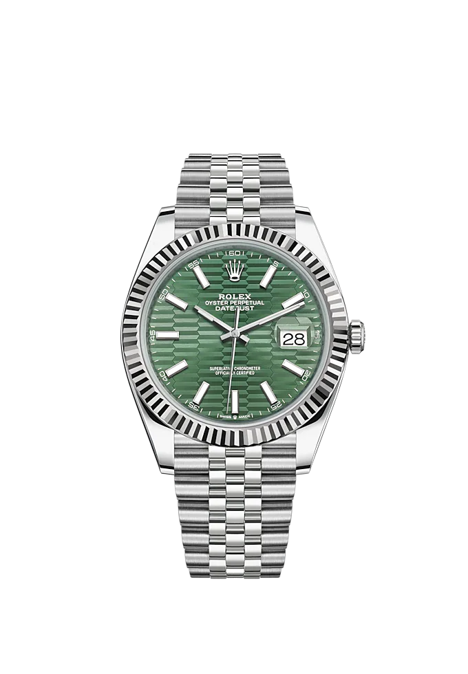 Datejust 41 41mm Jubilee Bracelet Oystersteel and White Gold with Mint Green Fluted-Motif Dial Fluted Bezel