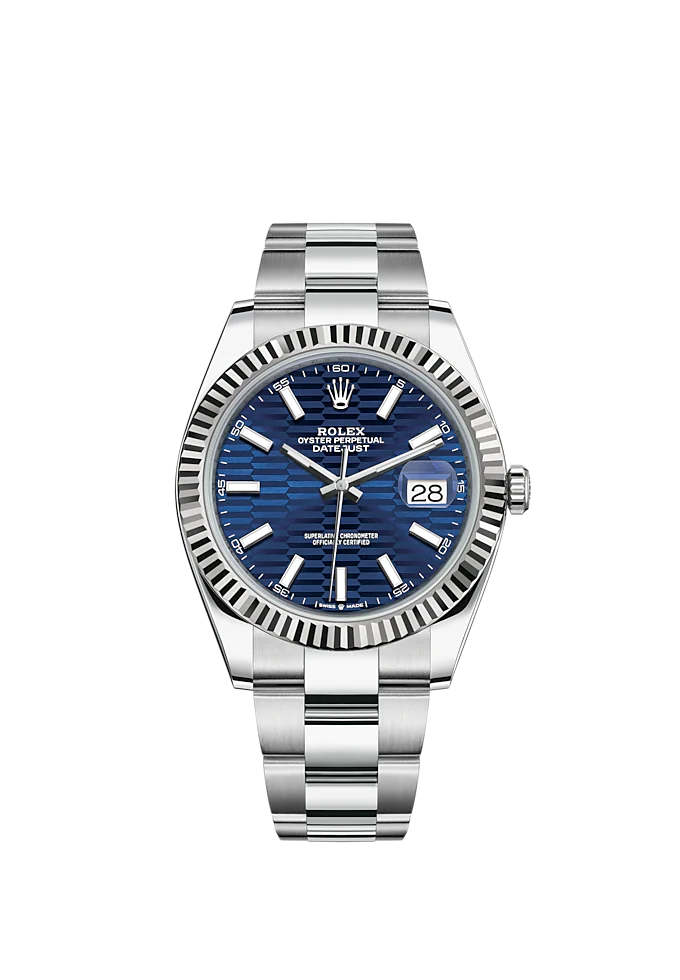 Datejust 41 41mm Oyster Bracelet Oystersteel and White Gold with Bright Blue Fluted-Motif Dial Fluted Bezel