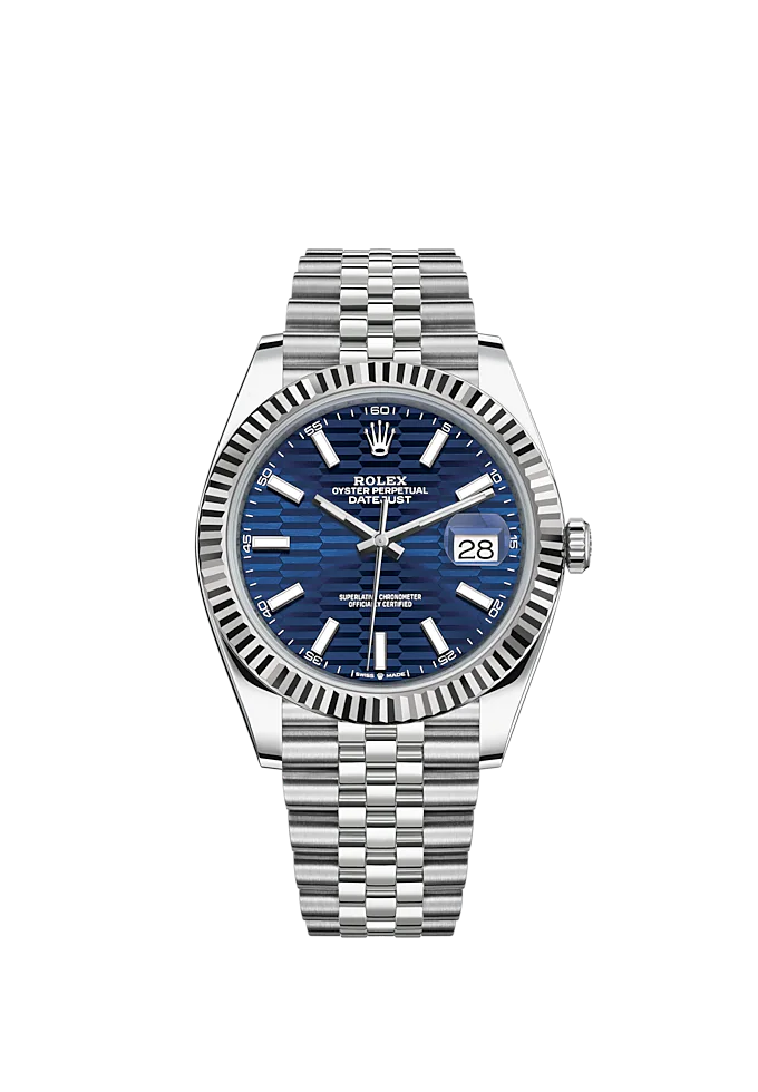 Datejust 41 41mm Jubilee Bracelet Oystersteel and White Gold with Bright Blue Fluted-Motif Dial Fluted Bezel