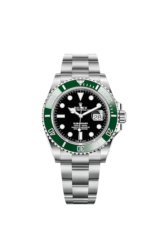 Submariner Date 41mm Oyster Bracelet Oystersteel with Black Dial Green Cerachrom Unidirectional Rotatable Bezel