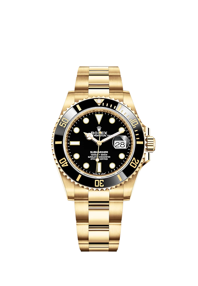 Submariner Date 41mm Oyster Bracelet and 18 CT Yellow Gold with Black Dial Cerachrom Unidirectional Rotatable Bezel