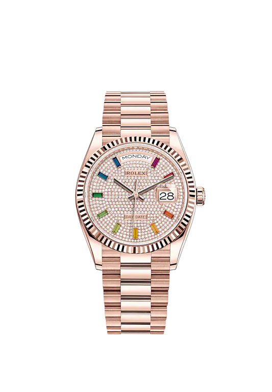Day-Date 36 36mm President Bracelet and 18 KT Everose Gold with Diamond-Paved Dial Fluted Bezel