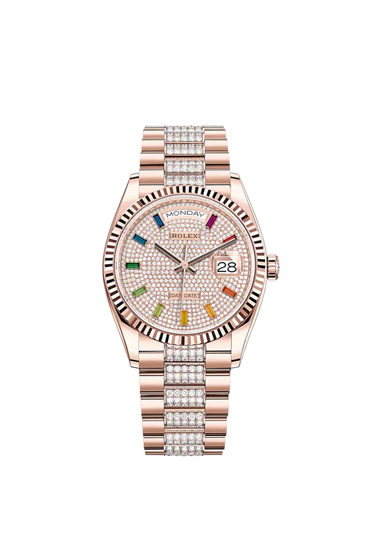 Day-Date 36 36mm President Bracelet and 18 KT Everose Gold with Diamond-Paved Dial Fluted Bezel