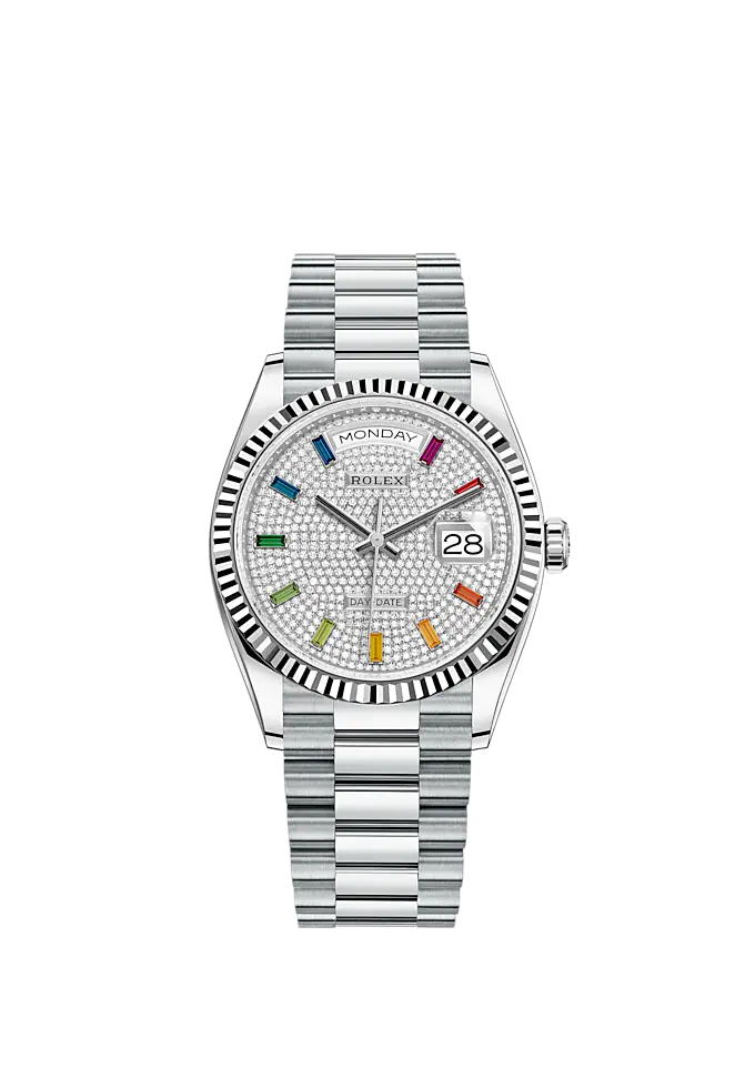 Day-Date 36 36mm President Bracelet and Platinum with Diamond-Paved Dial Fluted Bezel