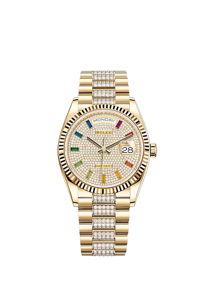 Day-Date 36 36mm Diamond-Set President Bracelet and 18 KT Yellow Gold with Diamond-Paved Dial Fluted Bezel