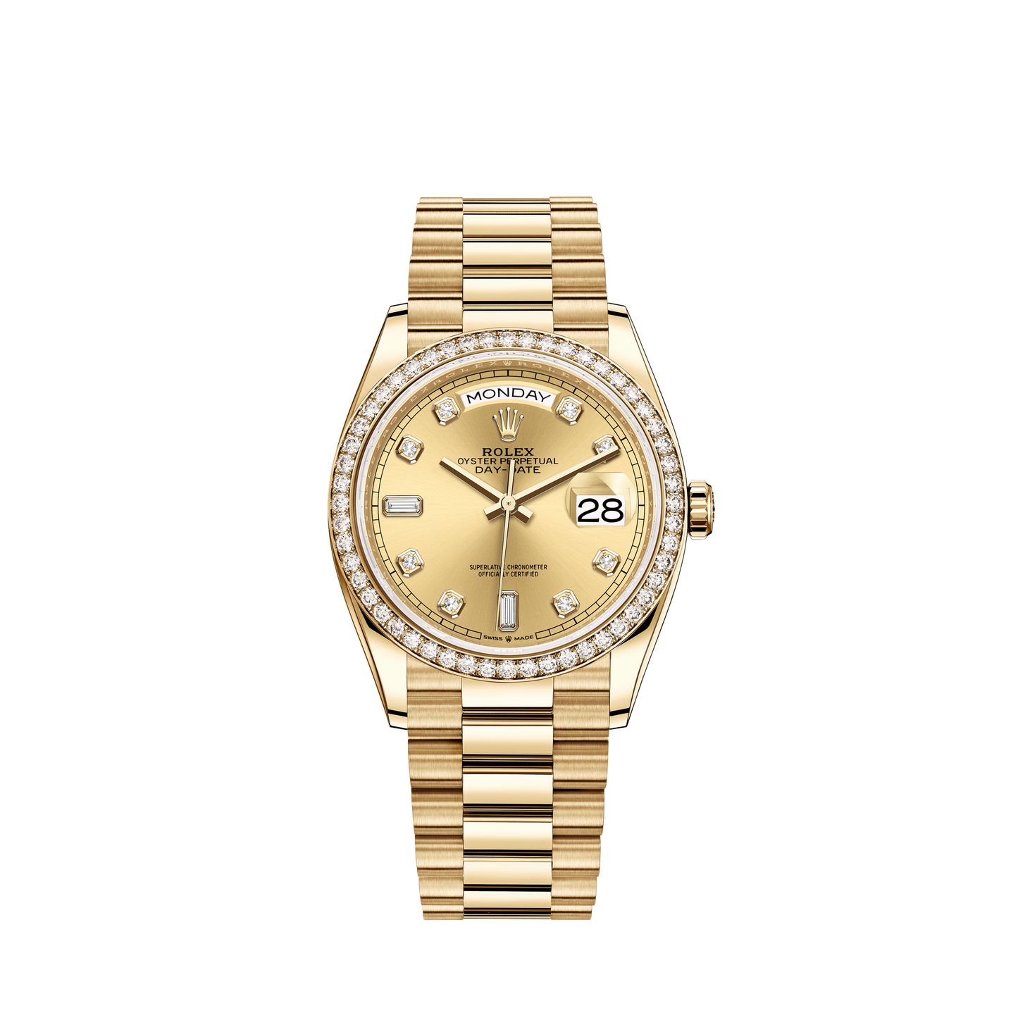 Day-Date 36 36mm President Bracelet and 18 KT Yellow Gold with Champagne-Colour Diamond Dial and Diamond-Set Bezel