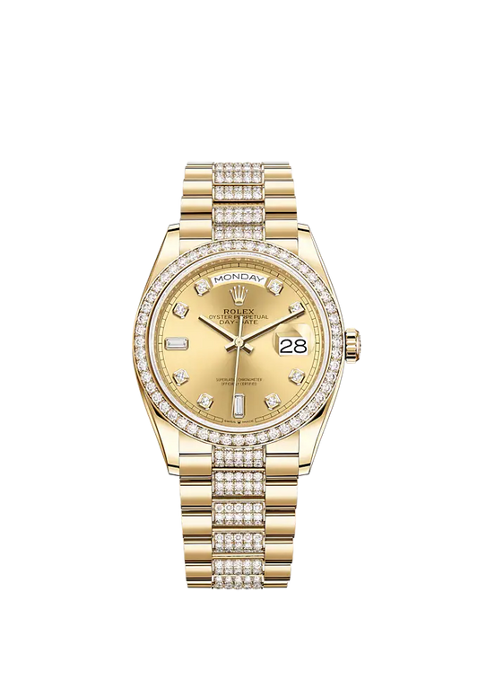 Day-Date 36 36mm President Bracelet and 18 KT Yellow Gold with Champagne-Colour Dial and Diamond-Set Bezel