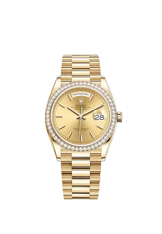 Day-Date 36 36mm President Bracelet and 18 KT Yellow Gold with Champagne-Colour Dial and Diamond-Set Bezel