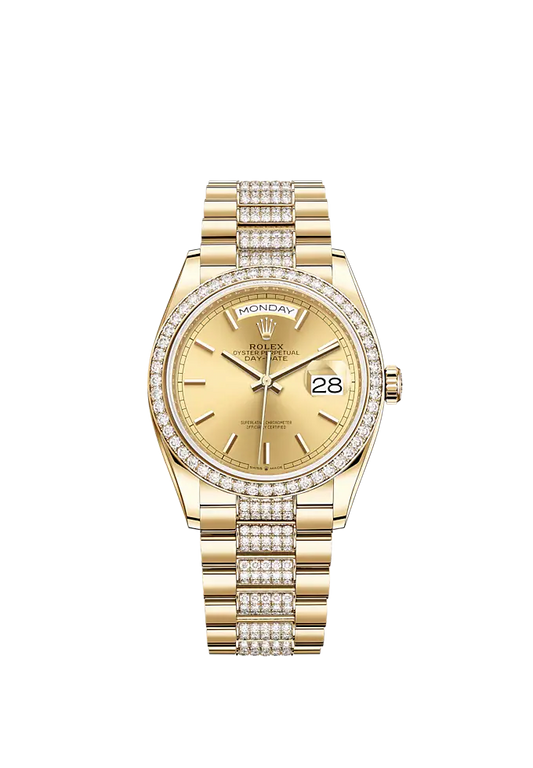 Day-Date 36 36mm President Bracelet and 18 KT Yellow Gold with Champagne-Colour Dial Diamond-Set Bezel and Diamond-Set President Bracelet