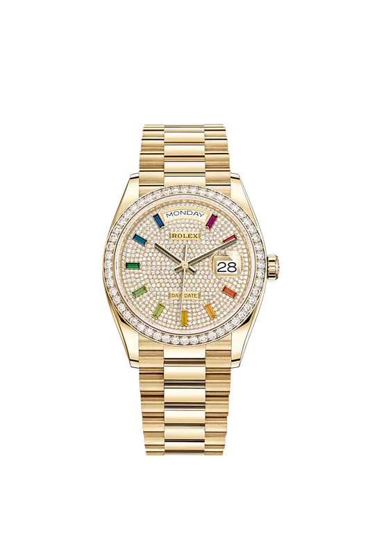 Day-Date 36 36mm President Bracelet and 18 KT Yellow Gold with Diamond-Paved Dial and Diamond-Set Bezel