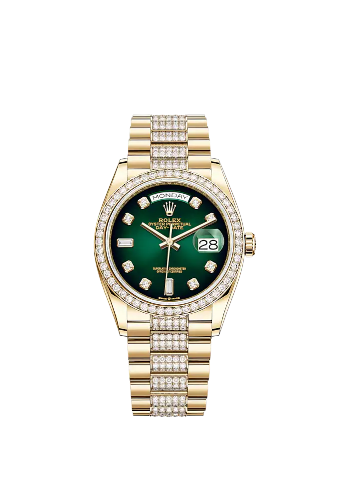 Day-Date 36 36mm President Bracelet and 18 KT Yellow Gold with Green Ombré Diamond-Set Dial Diamond-Set Bezel