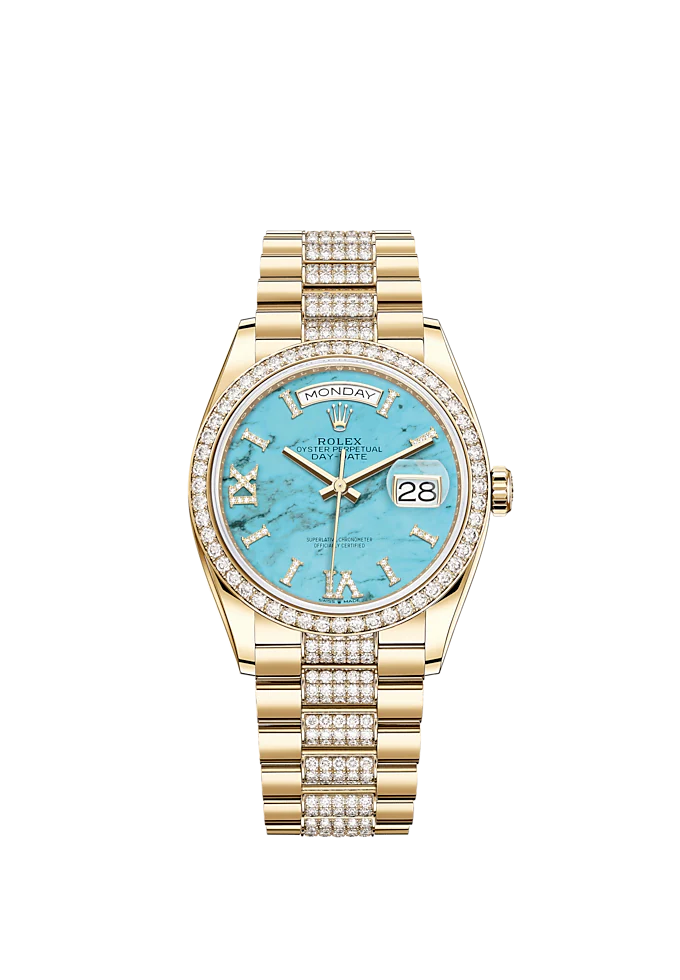 Day-Date 36 36mm President Bracelet and 18 KT Yellow Gold with Turquoise Dial Diamond-Set Bezel