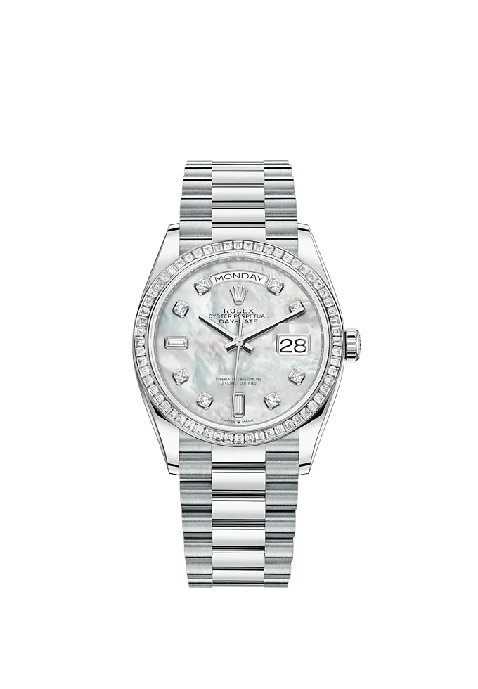 Day-Date 36 36mm President Bracelet and 18 KT White Gold with White Mother-of-Pearl Dial Diamond-Set Dial and Bezel