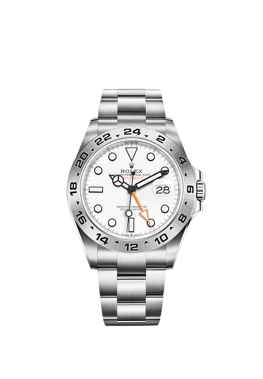 Explorer II 42mm Oyster Bracelet Oystersteel and Chromalight Display with White Dial Arrow-Shaped 24-Hour Bezel