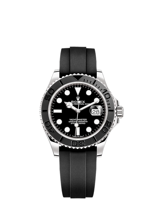 Yacht-Master 42 42mm Oysterflex Bracelet and 18 CT White Gold with Black Dial Bidirectional Rotatable Bezel