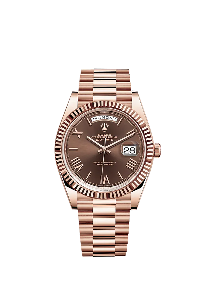 Day-Date 40 40mm President Bracelet and 18 KT Everose Gold with Chocolate Dial Fluted Bezel