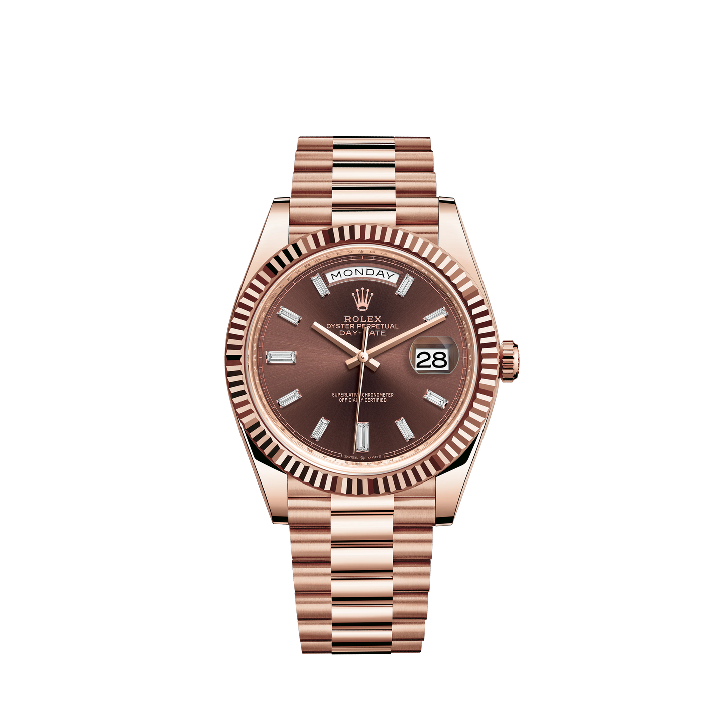 Day-Date 40 40mm President Bracelet and 18 KT Everose Gold with Chocolate Diamond-Set Dial and Fluted Bezel