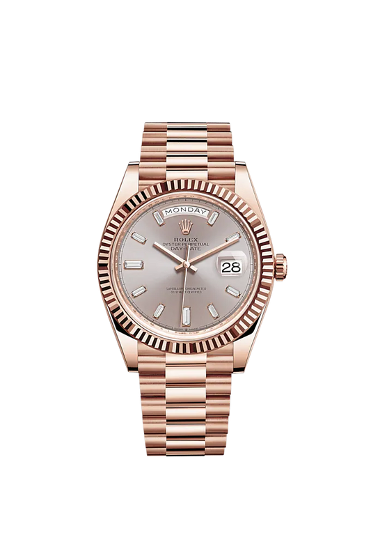 Day-Date 40 40mm President Bracelet and Everose Gold with Sundust Diamond-Set Dial and Fluted Bezel