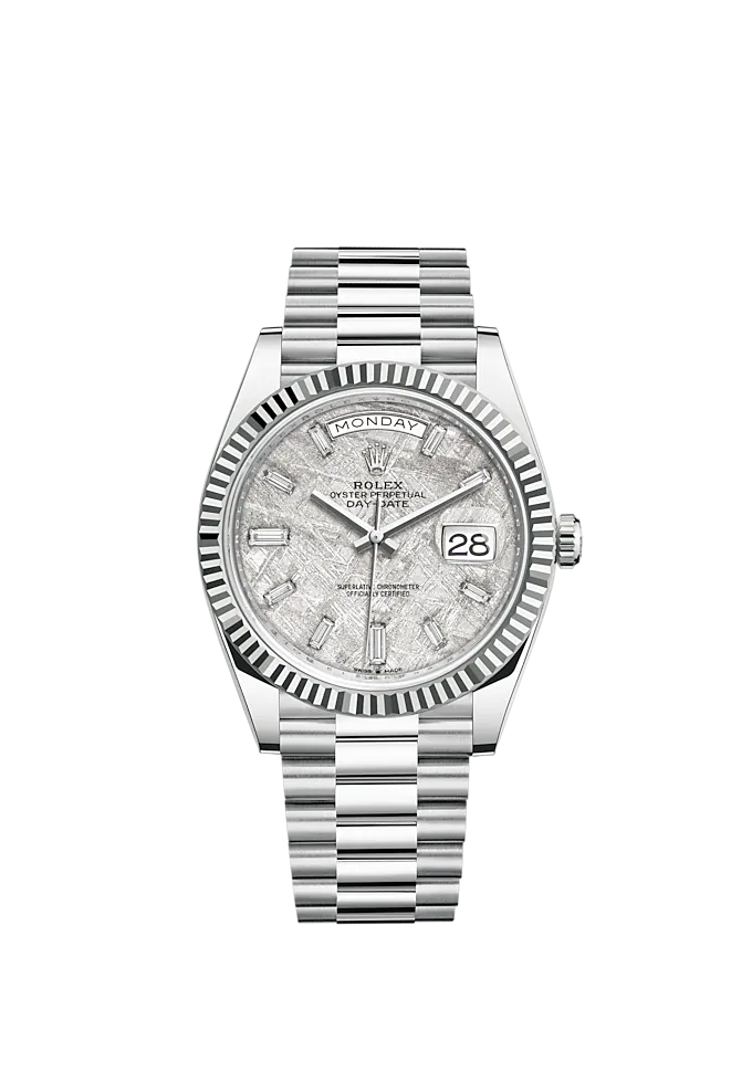 Day-Date 40 40mm President Bracelet and Platinum with Meteorite Dial Diamond-Set Dial and Fluted Bezel