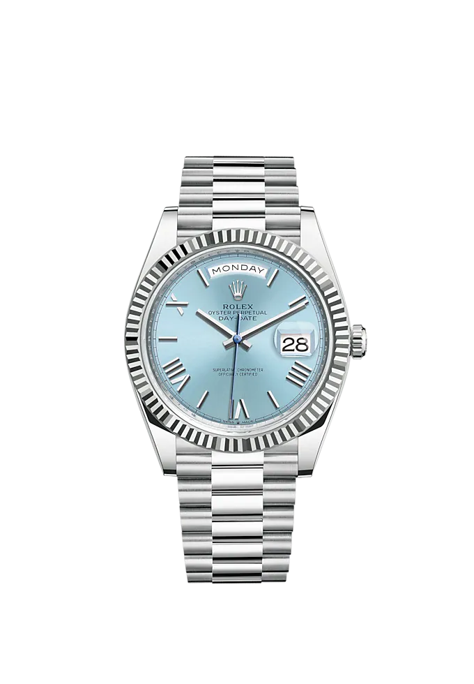 Day-Date 40 40mm President Bracelet Platinum with Ice-Blue Dial and Fluted Bezel
