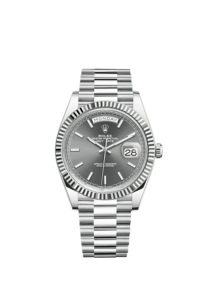 Day-Date 40 40mm President Bracelet and 18 KT White Gold with Slate Dial and Fluted Bezel
