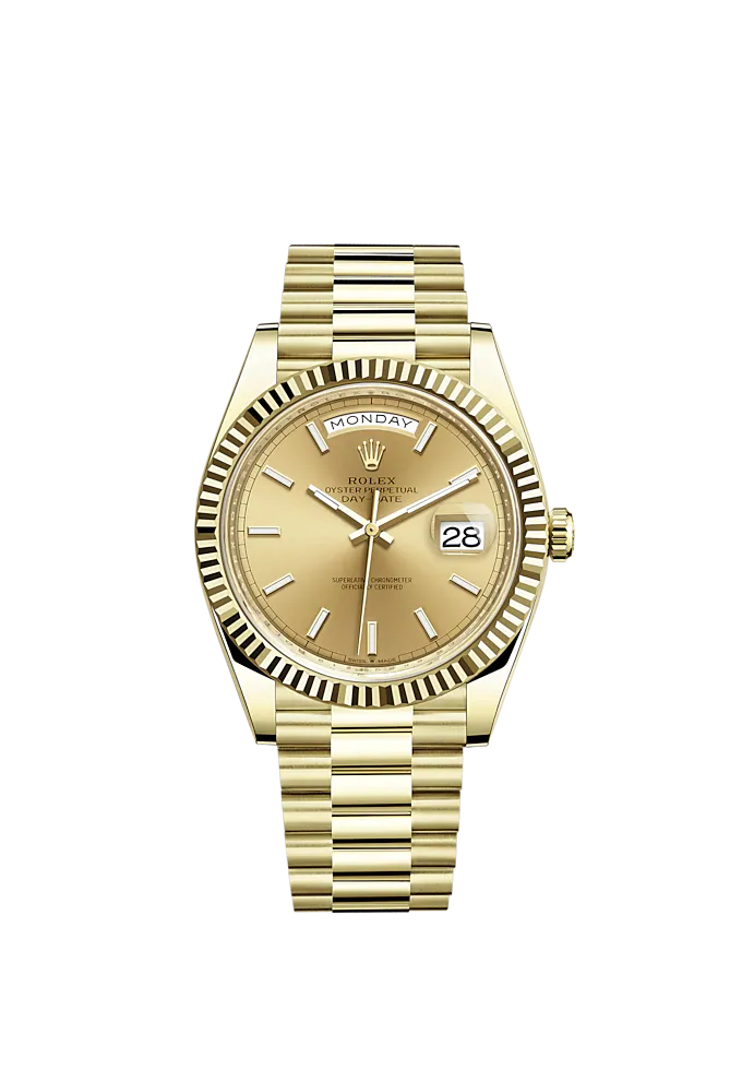 Rolex Day-Date Ref. 228238 Yellow Gold with Champagne-Colour Dial and Fluted Bezel