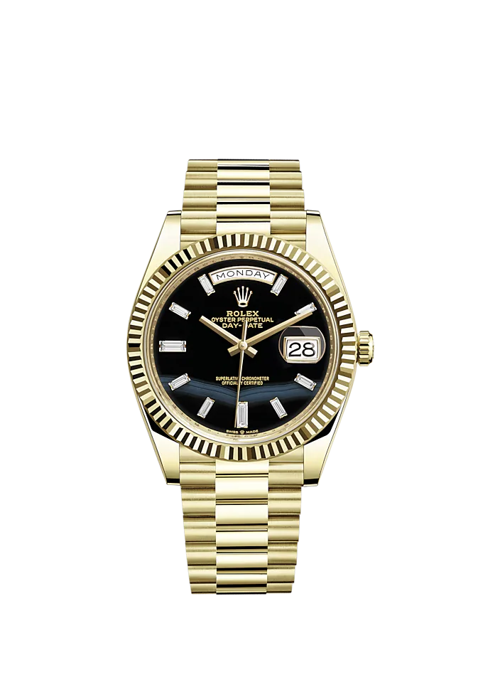 Day-Date 40 40mm President Bracelet and 18 KT Yellow Gold with Onyx Dial Diamond-Set Dial and Fluted Bezel