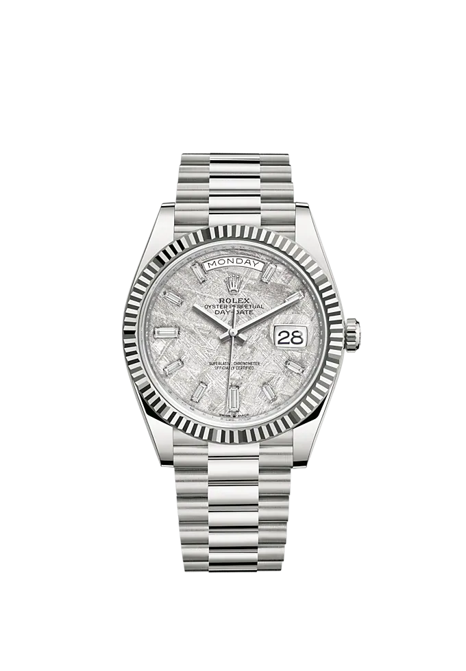 Day-Date 40 40mm President Bracelet and 18 KT White Gold with Meteorite Dial Diamond-Set Dial and Fluted Bezel