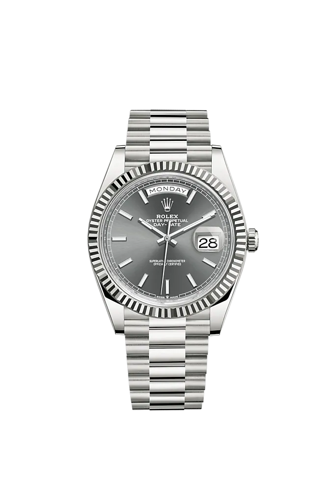 Day-Date 40 40mm President Bracelet and Platinum with Slate Dial and Fluted Bezel
