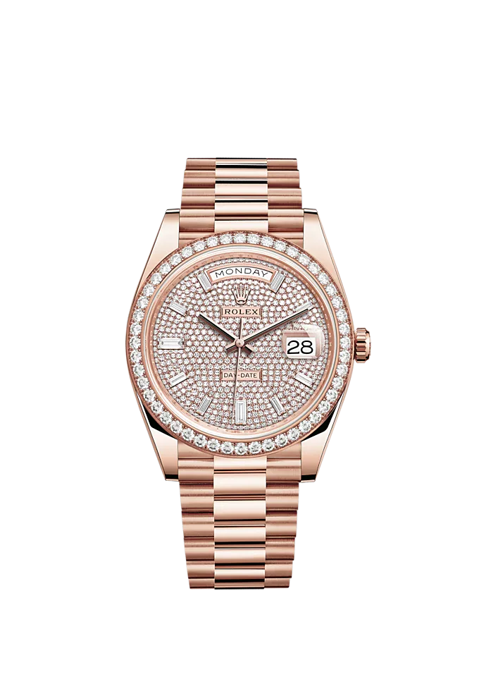 Day-Date 40 40mm President Bracelet and 18 KT Everose Gold with Diamond-Paved Dial and Diamond-Set Bezel