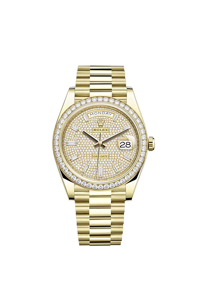 Day-Date 40 40mm President Bracelet and 18 KT Yellow Gold with Diamond-Paved Dial and Diamond-Set Bezel