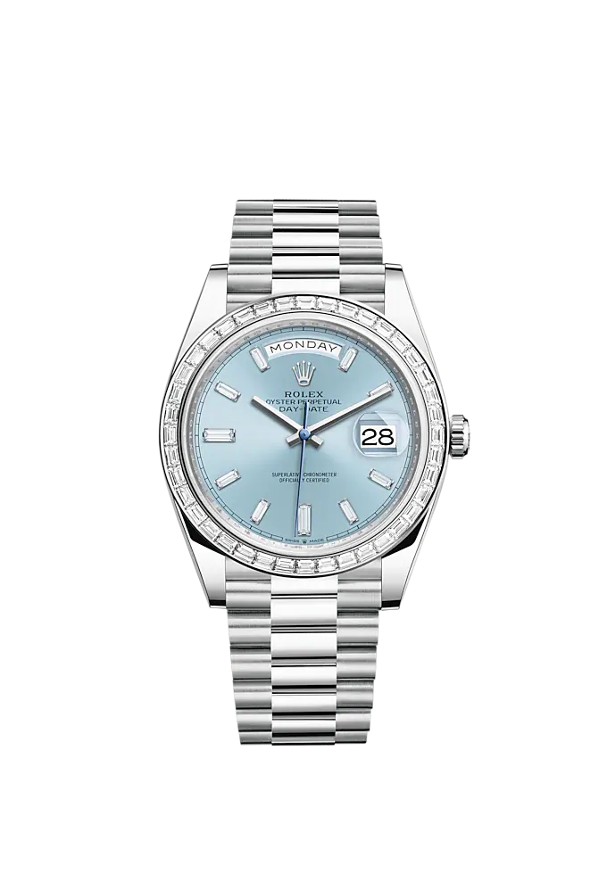 Day-Date 40 40mm President Bracelet and Platinum with Ice-Blue Dial Diamond-Set Dial and Diamond-Set Bezel