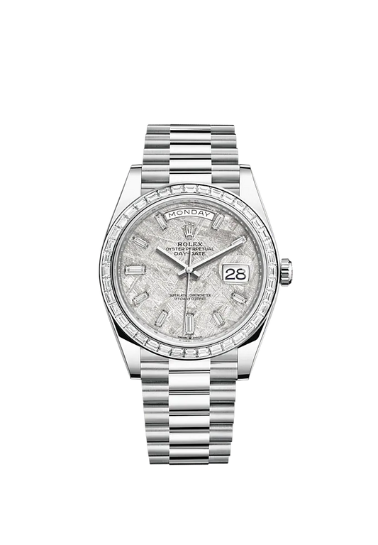 Day-Date 40 40mm President Bracelet and 18 KT White Gold with Meteorite Dial Diamond-Set Dial and Diamond-Set Bezel