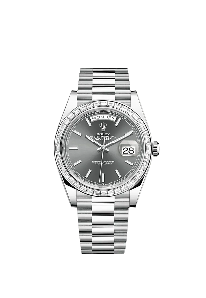 Day-Date 40 40mm President Bracelet and Platinum with Slate Dial and Diamond-Set Bezel