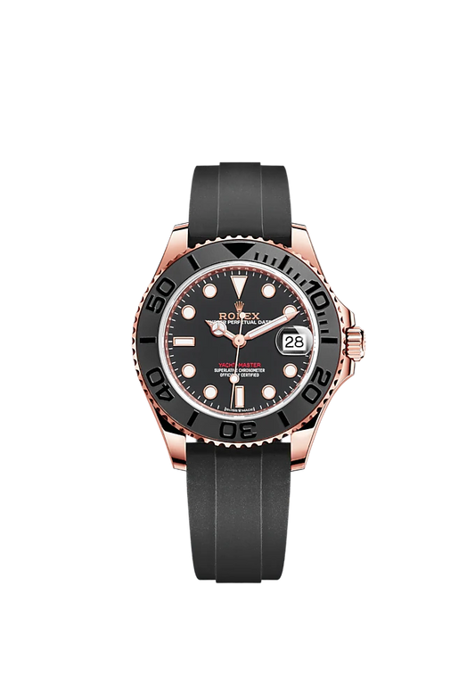 Yacht-Master 37 37mm Oysterflex Bracelet and 18 CT Everose Gold with Intense Black Dial Bidirectional Rotatable Bezel