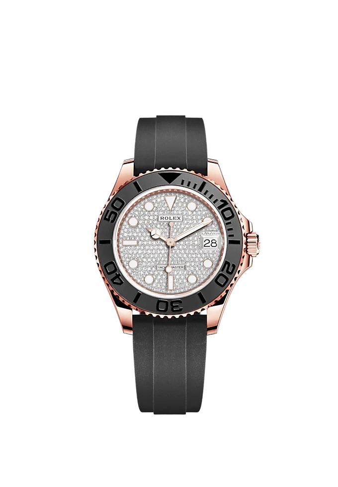 Yacht-Master 37 37mm Oysterflex Bracelet and 18 CT Everose Gold with Diamond-Pave Dial Bidirectional Rotatable Bezel