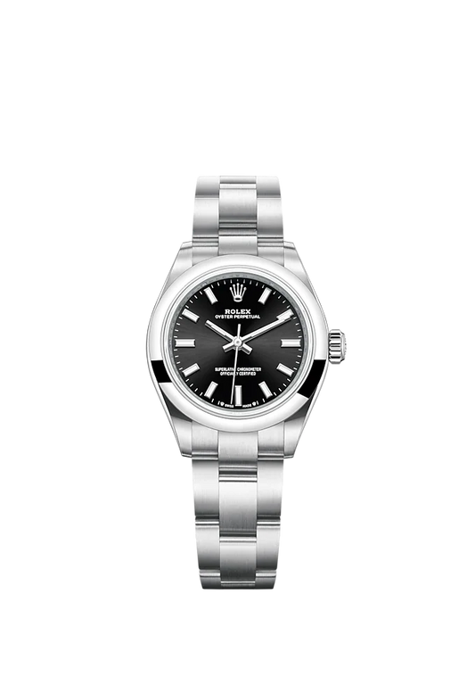 Oyster Perpetual 28 28m Oyster Bracelet Oystersteel with Bright Black Dial Domed Bezel