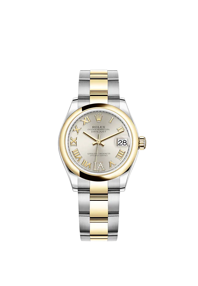 Datejust 31 31mm Oyster Bracelet Oystersteel and Yellow Gold with Silver Diamond Dial Yellow Gold Bezel