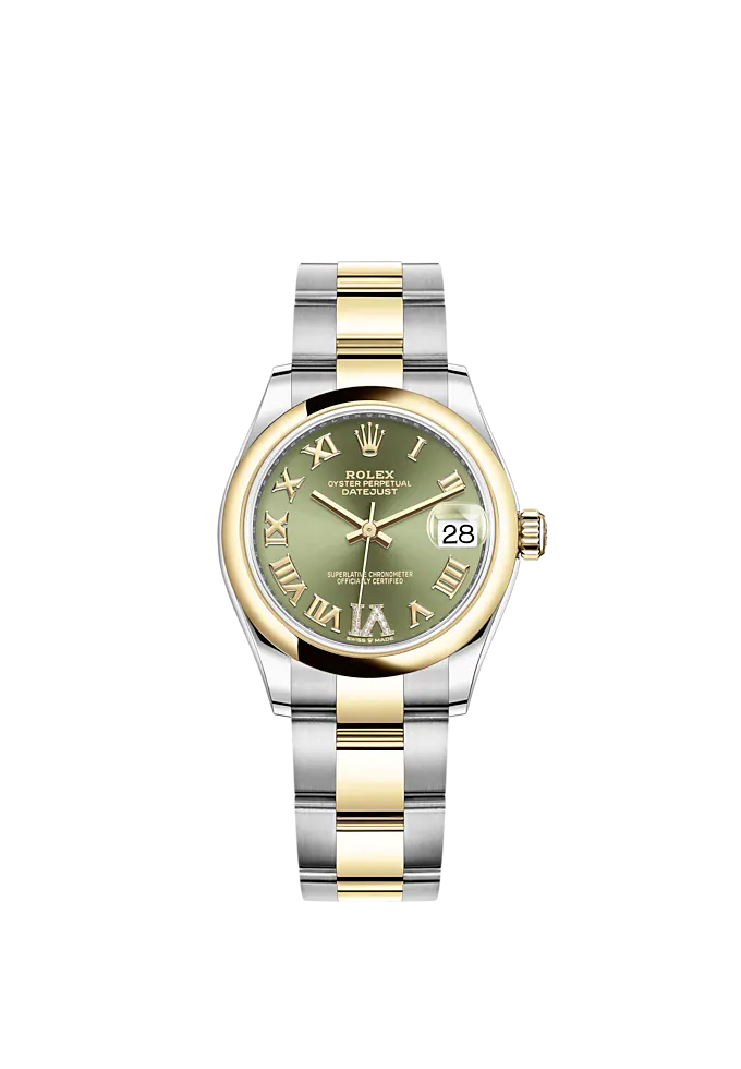Datejust 31 31mm Oyster Bracelet Oystersteel and Yellow Gold with Olive-Green Diamond Dial Yellow Gold Bezel