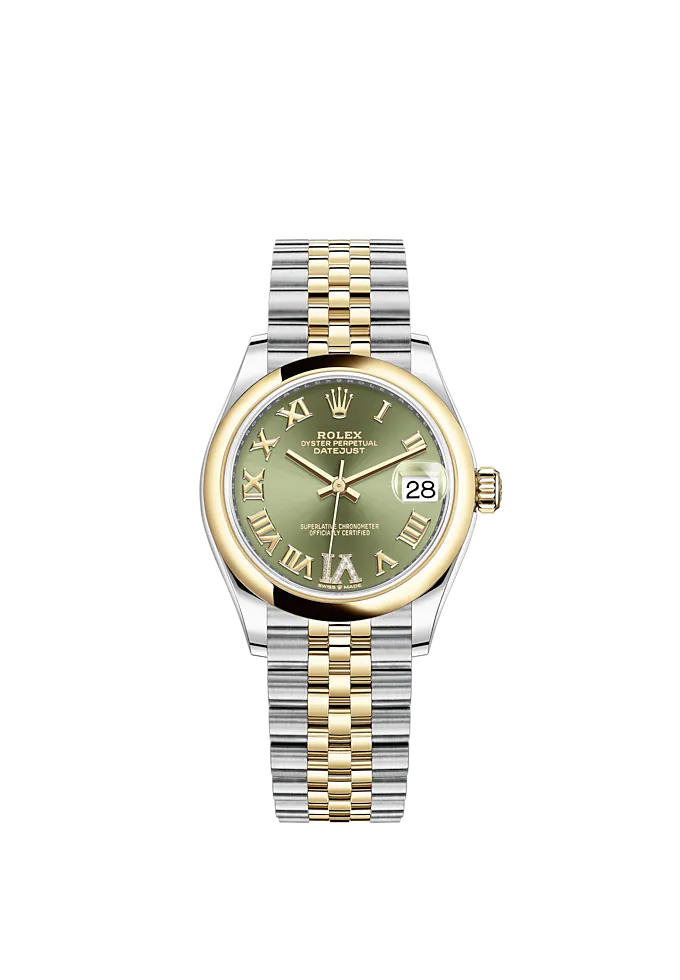 Datejust 31 31mm Jubilee Bracelet Oystersteel and Yellow Gold with Olive-Green Diamond Dial Yellow Gold Bezel