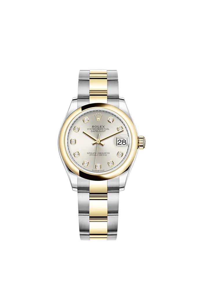 Datejust 31 31mm Oyster Bracelet Oystersteel and Yellow Gold with Silver Diamond-Set Dial Yellow Gold Bezel