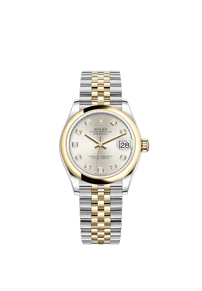 Datejust 31 31mm Jubilee Bracelet Oystersteel and Yellow Gold with Silver Diamond-Set Dial Yellow Gold Bezel